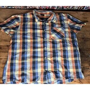 Oakley Short Sleeve Plaid Button Down Shirt Men’s XXL Orange Blue Pocket Outdoor